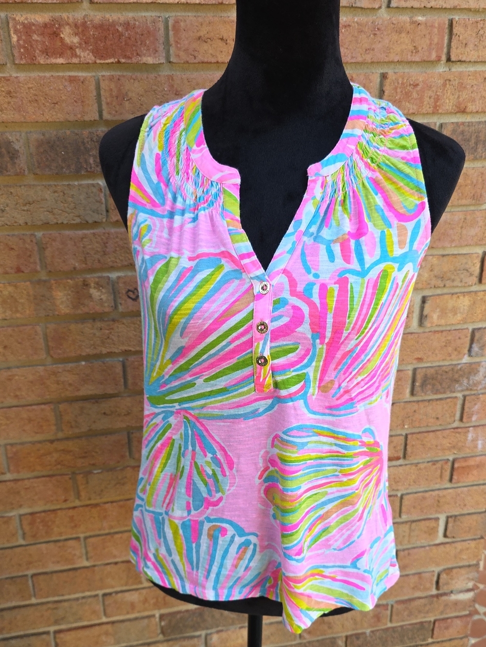Lilly Pulitzer Pink Multicolor Shell with Neon Floral Print Size Small